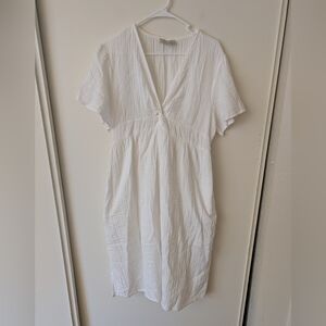 Charlie Paige Womens Large Cotton Gauzy White Maxi Dress Boho Cottage Coastal